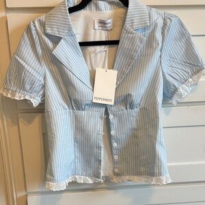 Peppermayo Light Blue Pinstripe Top